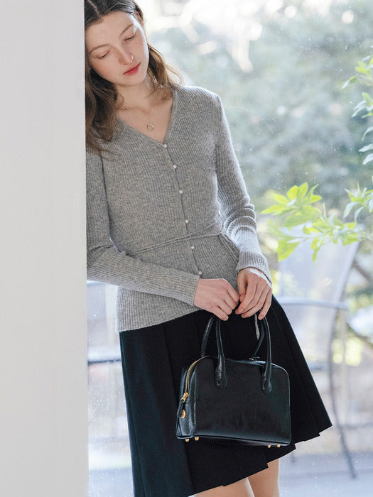 [TILLIDIE] V-Rib merino blended cardigan_Gray