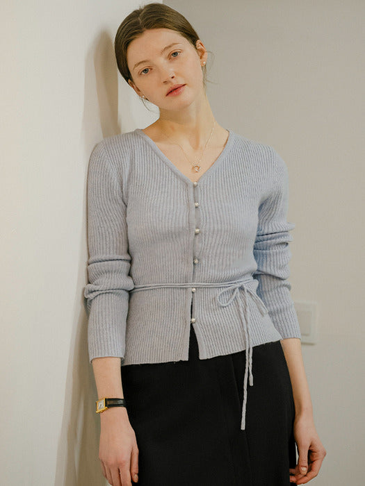 [TILLIDIE] V-Rib merino blended cardigan_Sky Blue