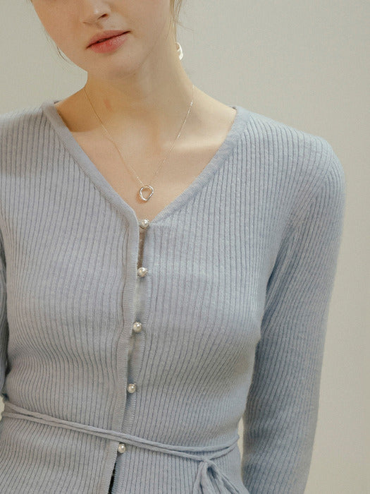 [TILLIDIE] V-Rib merino blended cardigan_Sky Blue