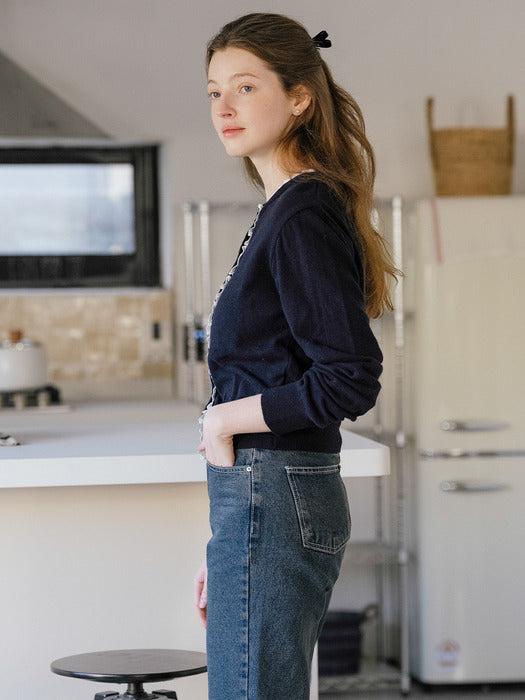 [TILLIDIE] Lace point wool blended cardigan_Navy