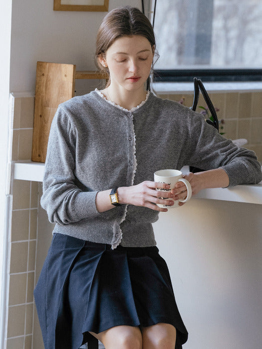 [TILLIDIE] Lace point wool blended cardigan_Gray