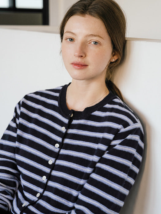 [TILLIDIE] Hailey wool blended stripe cardigan_Dark Navy