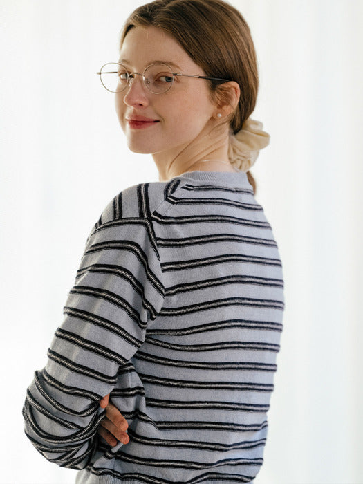 [TILLIDIE] Hailey wool blended stripe cardigan_Sky Blue