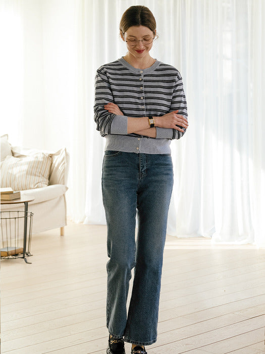 [TILLIDIE] Hailey wool blended stripe cardigan_Sky Blue