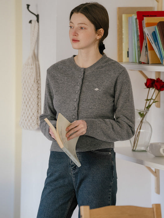[TILLIDIE] Covered button fine wool blended cardigan_Gray