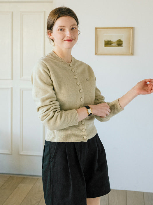 [TILLIDIE] Covered button fine wool blended cardigan_Silver Green