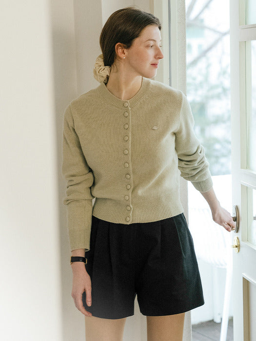 [TILLIDIE] Covered button fine wool blended cardigan_Silver Green