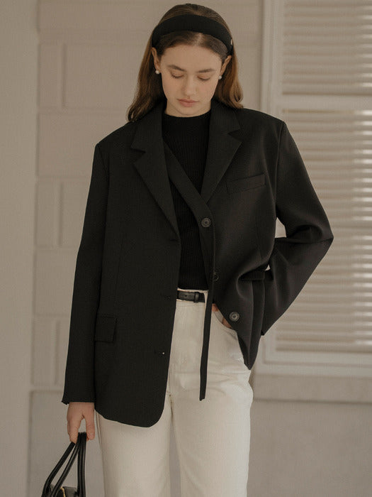 [TILLIDIE] Tie strap detail layered jacket_Black