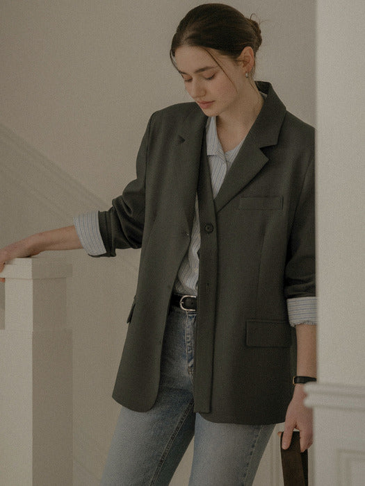 [TILLIDIE] Tie strap detail layered jacket_Gray