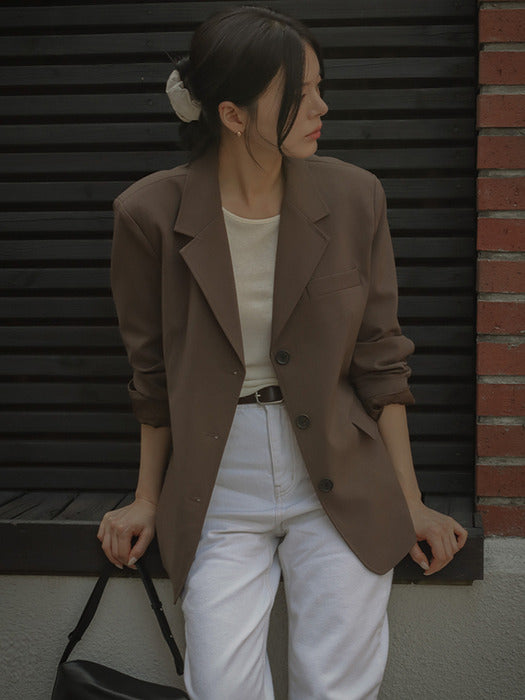 [TILLIDIE] Essential 3-button blazer_Brown