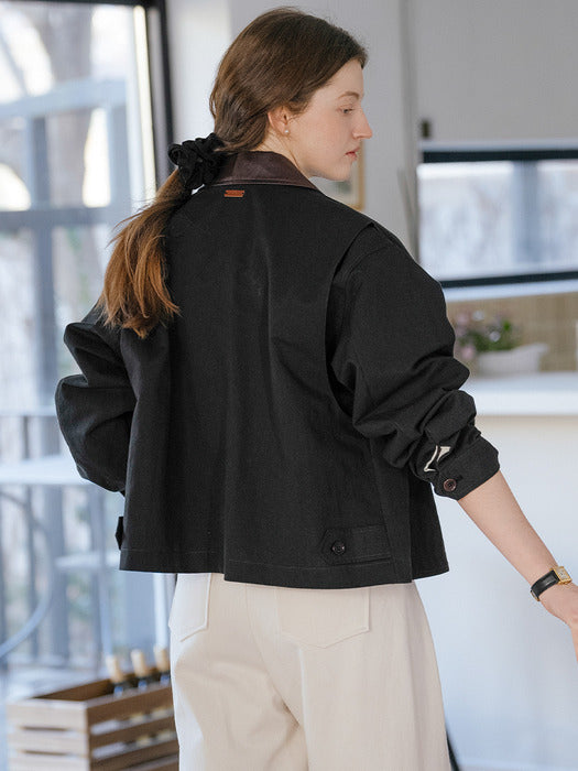 [TILLIDIE] Heritage leather contrast jumper_Charcoal