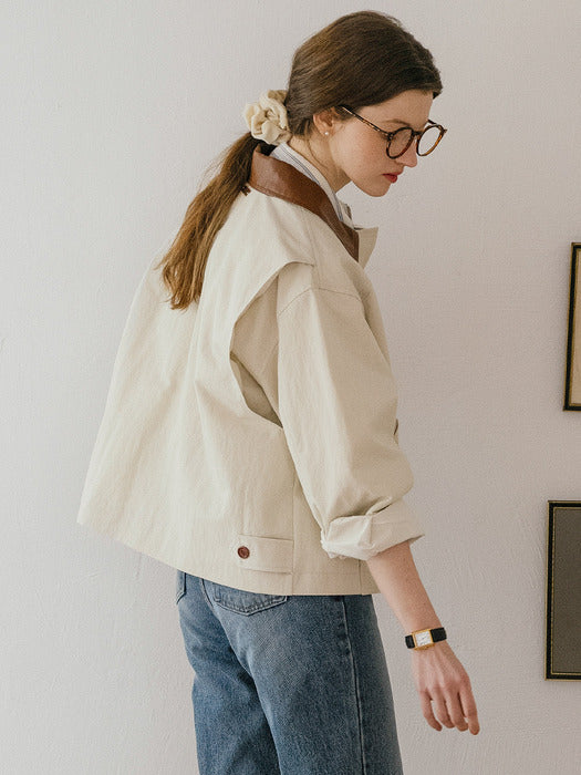 [TILLIDIE] Heritage leather contrast jumper_Beige