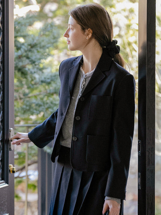 [TILLIDIE] Semi-crop three pocket line jacket_Dark Navy