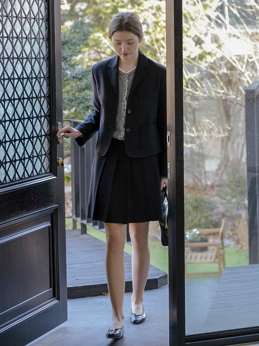 [TILLIDIE] Semi-crop three pocket line jacket_Dark Navy