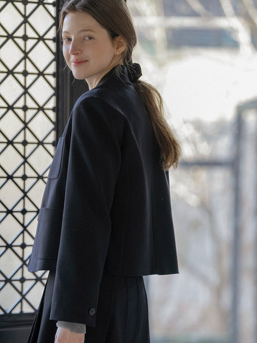 [TILLIDIE] Semi-crop three pocket line jacket_Dark Navy