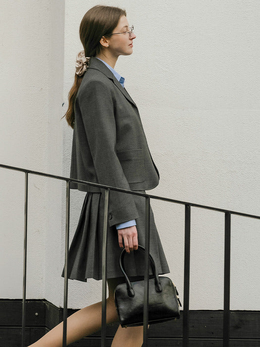 [TILLIDIE] Semi-crop three pocket line jacket_Charcoal