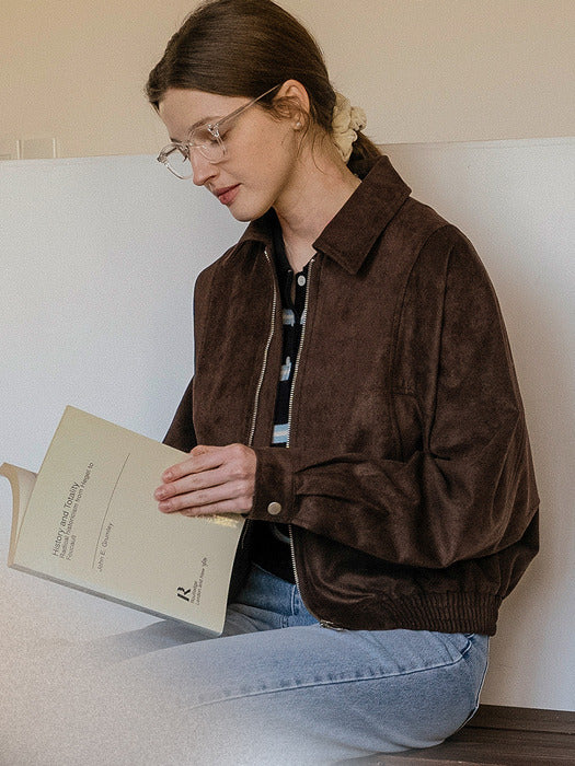 [TILLIDIE] Soft touch suede western blouson jumper_Brown