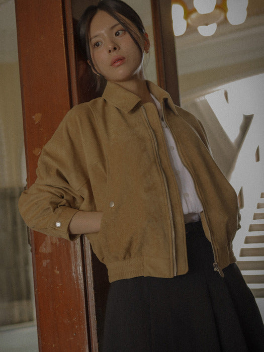 [TILLIDIE] Soft touch suede western blouson jumper_Yellow