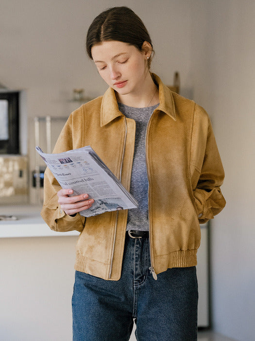 [TILLIDIE] Soft touch suede western blouson jumper_Yellow