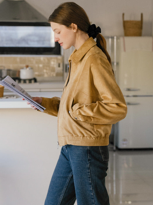 [TILLIDIE] Soft touch suede western blouson jumper_Yellow