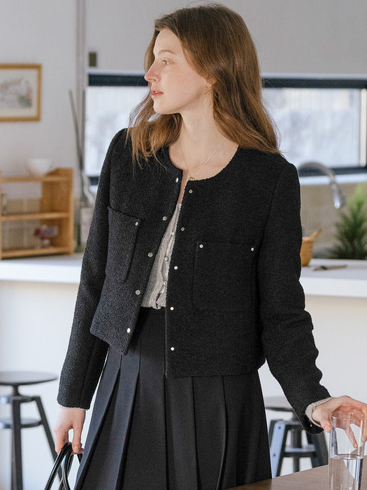 [TILLIDIE] Rivet button point tweed jacket_Black