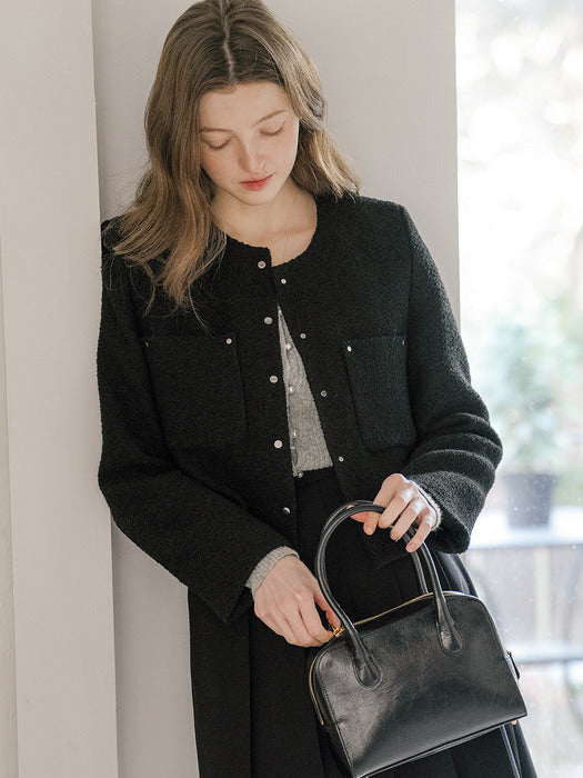 [TILLIDIE] Rivet button point tweed jacket_Black