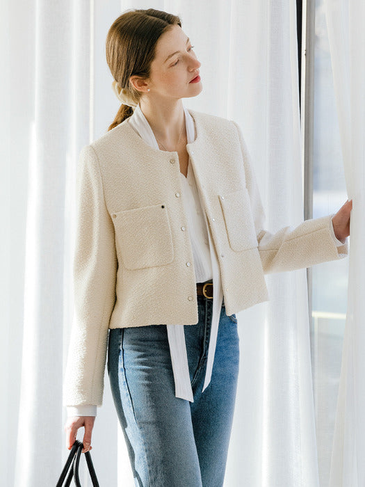 [TILLIDIE] Rivet button point tweed jacket_Ivory