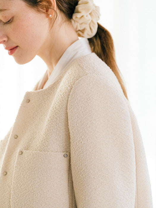[TILLIDIE] Rivet button point tweed jacket_Ivory