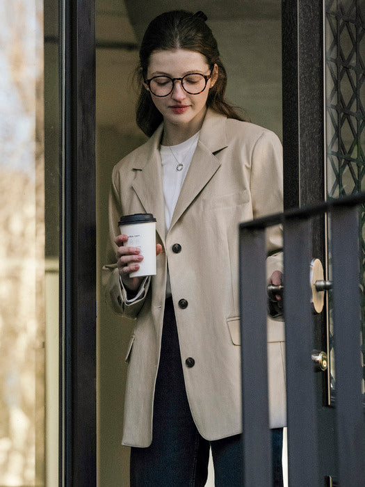 [TILLIDIE] Faux leather classic three button single jacket_Cream