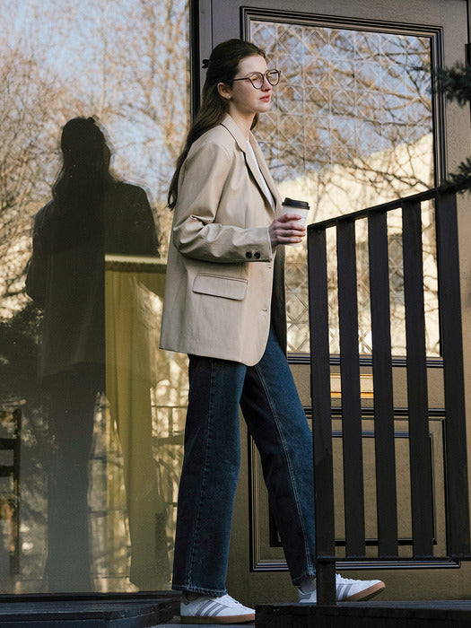 [TILLIDIE] Faux leather classic three button single jacket_Cream