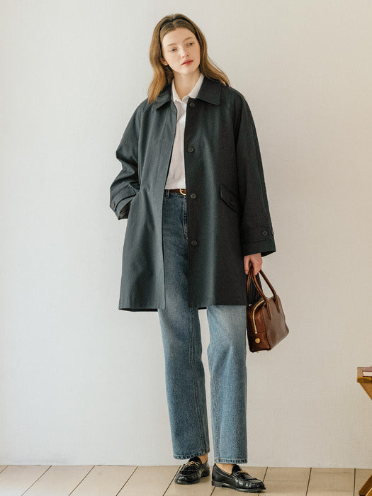 [TILLIDIE] A-line silhouette half trench coat_Navy