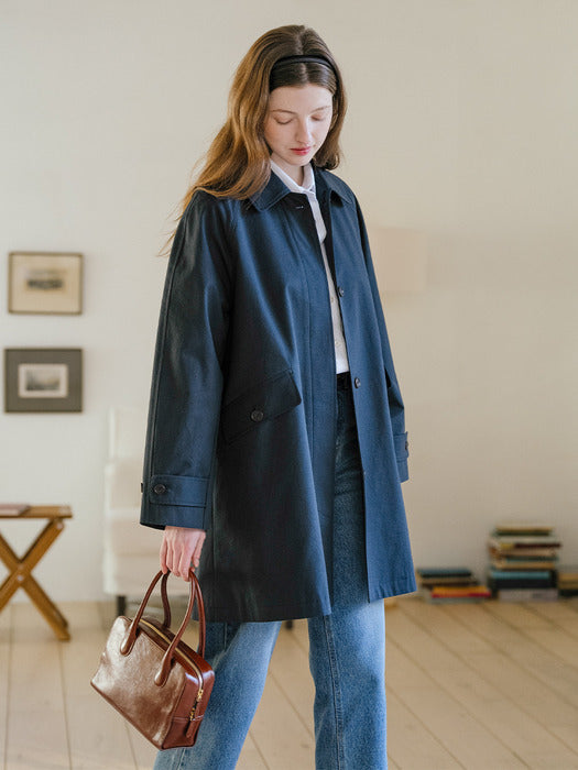 [TILLIDIE] A-line silhouette half trench coat_Navy