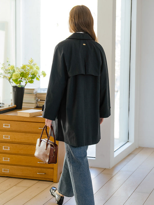 [TILLIDIE] A-line silhouette half trench coat_Navy