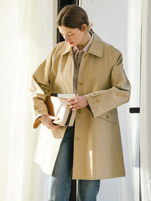 [TILLIDIE] A-line silhouette half trench coat_Beige