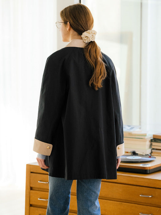 [TILLIDIE] Contrast coloring half mac trench coat_Navy