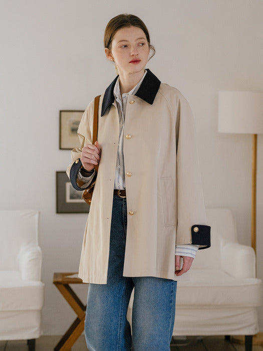 [TILLIDIE] Contrast coloring half mac trench coat_Beige