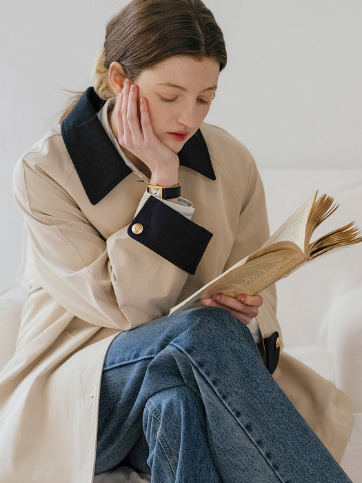 [TILLIDIE] Contrast coloring half mac trench coat_Beige