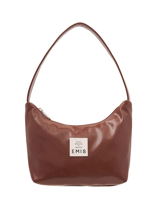 [emis] NEW ENAMEL HOBO BAG-BROWN