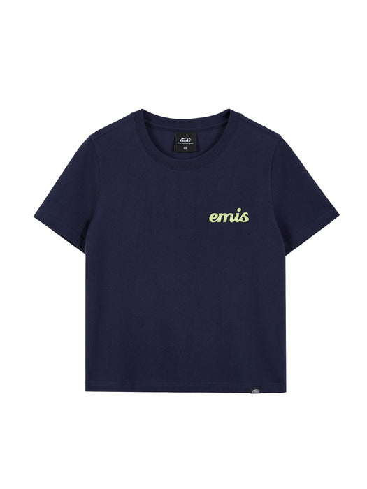 [emis] (WOMENS) APPLIQUE T-SHIRT-NAVY