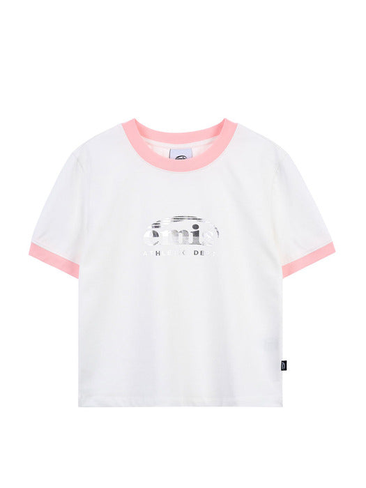 [emis] RINGER SPORTY T-SHIRT-WHITE/PINK