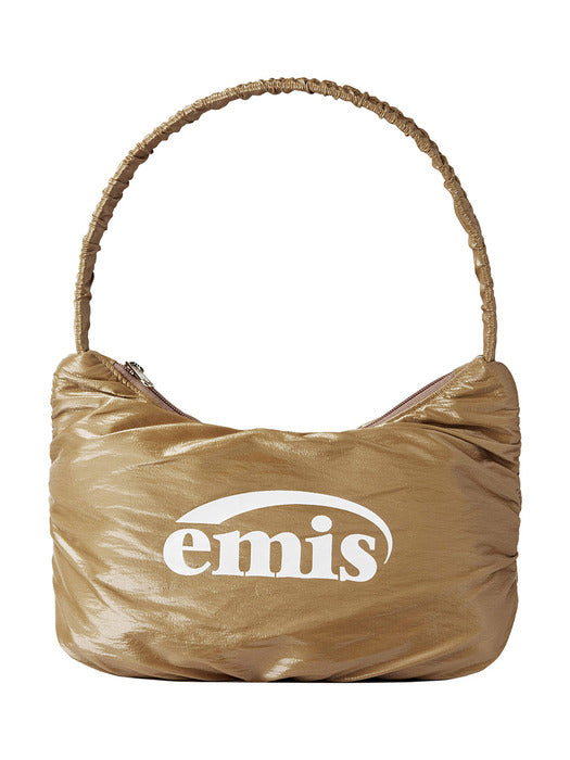 [emis] GLOSSY SHIRRING HOBO BAG-BEIGE
