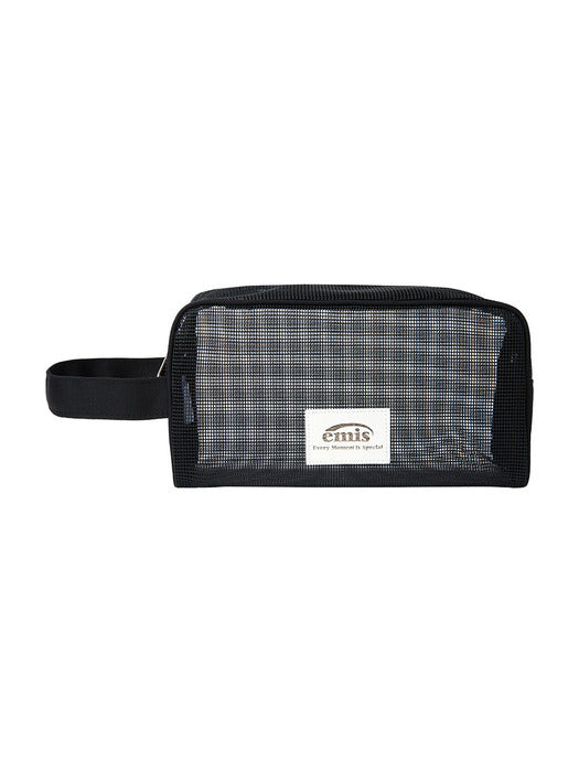 [emis] PVC MESH BEACH POUCH-BLACK
