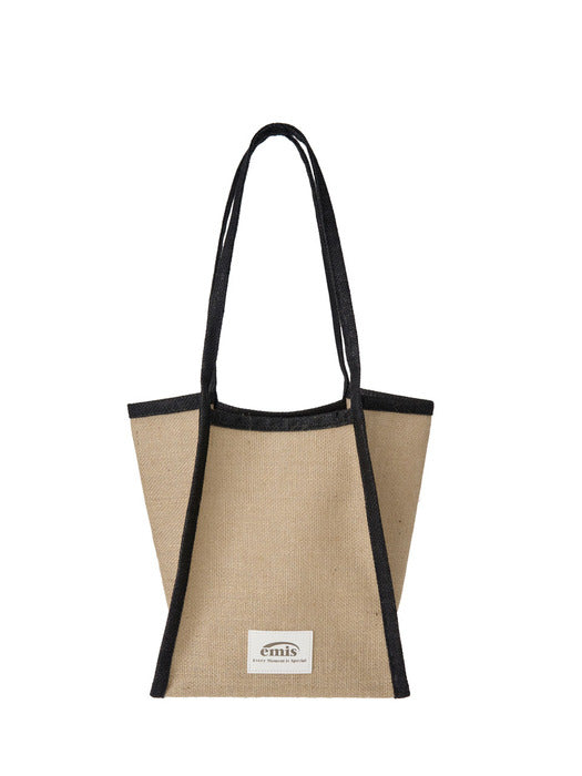 [emis] LINEN BEACH BAG-BEIGE/BLACK