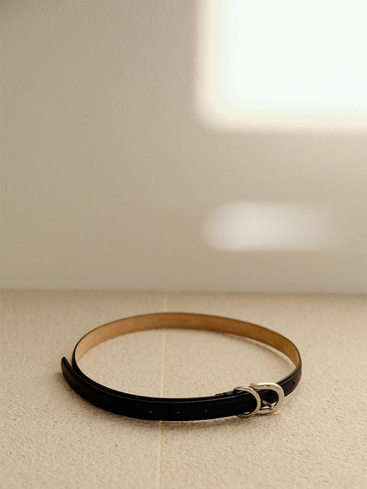 Kindersalmon Silver Buckle Leather Belt Black