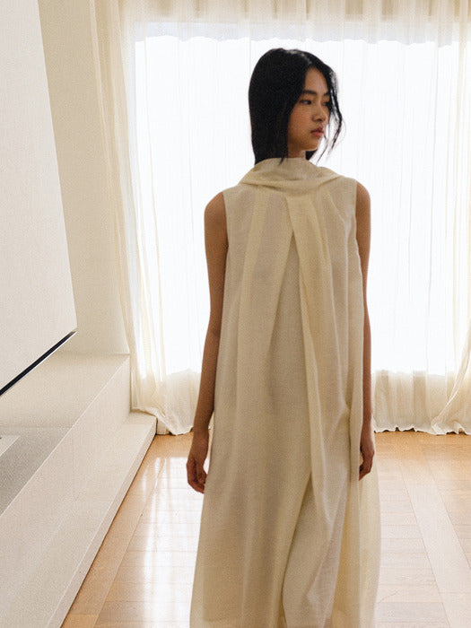 Kindersalmon Cecil Scarf Dress Ecru