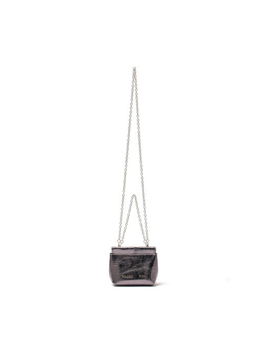 GLOSSY LEATHER MINI WALLET BAG IN DARK SILVER