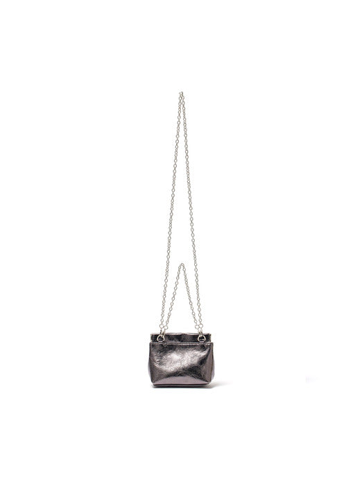 GLOSSY LEATHER MINI WALLET BAG IN DARK SILVER
