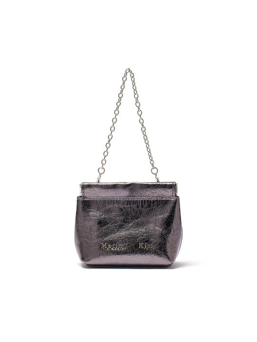 GLOSSY LEATHER MINI WALLET BAG IN DARK SILVER