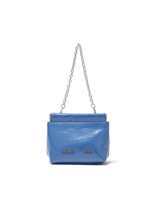 GLOSSY LEATHER MINI WALLET BAG IN SMOKE BLUE