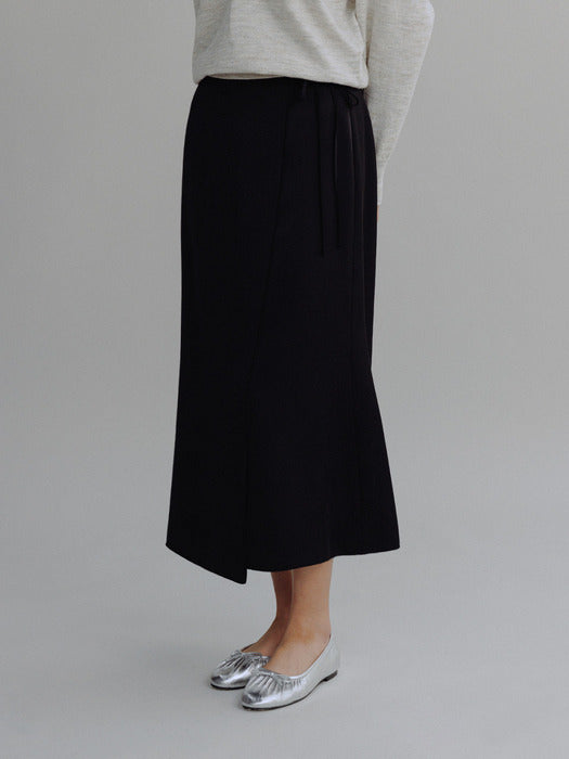 Mango Maniplease Roen Satin Wrap Skirt Black
